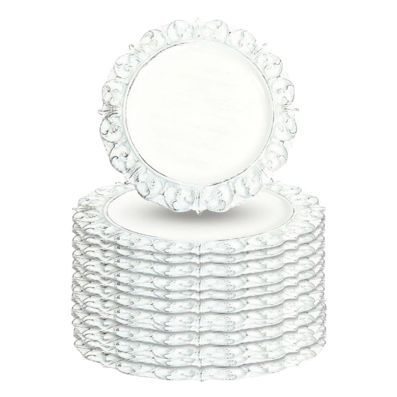 Koyal Wholesale White Charger Plates Set of 12 13 Inch Rustic French Country Acrylic Charger Plates for Table Settings, Farmhouse Dinner Decor, Vintage Wedding Reception & Holiday Party Place Settings - Image 1